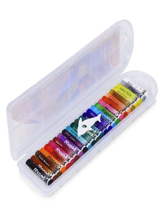 MAPED Colouring Kit - 2Pcs Set Washable Felt Tip Pen X12 Shades Oil Pastels X25 Shades|Oil pastel with Plastic Case| Bright shade Sketch pens| Birthday Gift|Rakhi Gift| Return Gift - Image 4
